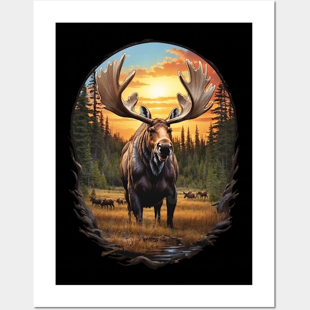 Smiling Moose Grazing Wall Art by Ratherkool